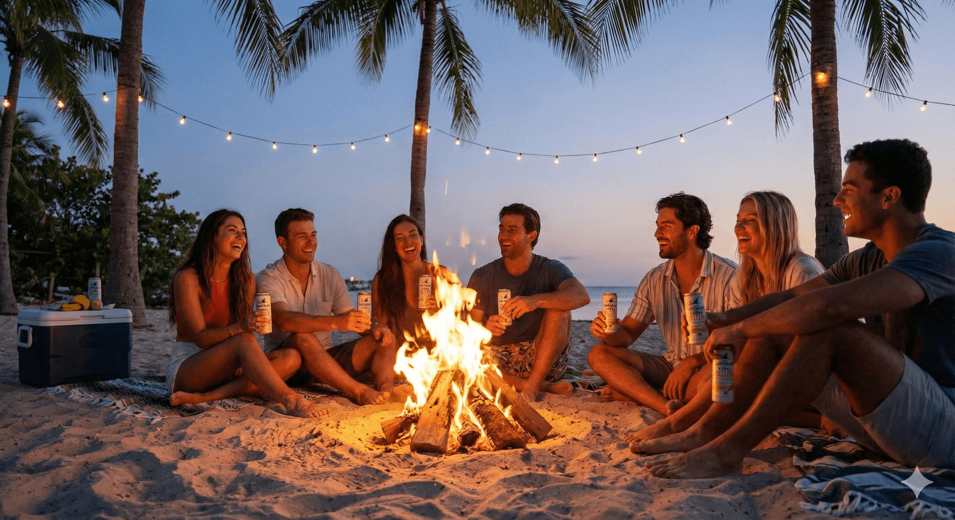 Friends gathered around a cooler outdoors at a casual gathering